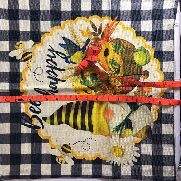 NWOT Gnome Sunflower Bee Daisy "Bee Happy" pillow cover fits 16"x16" pillow - Picture 9 of 11